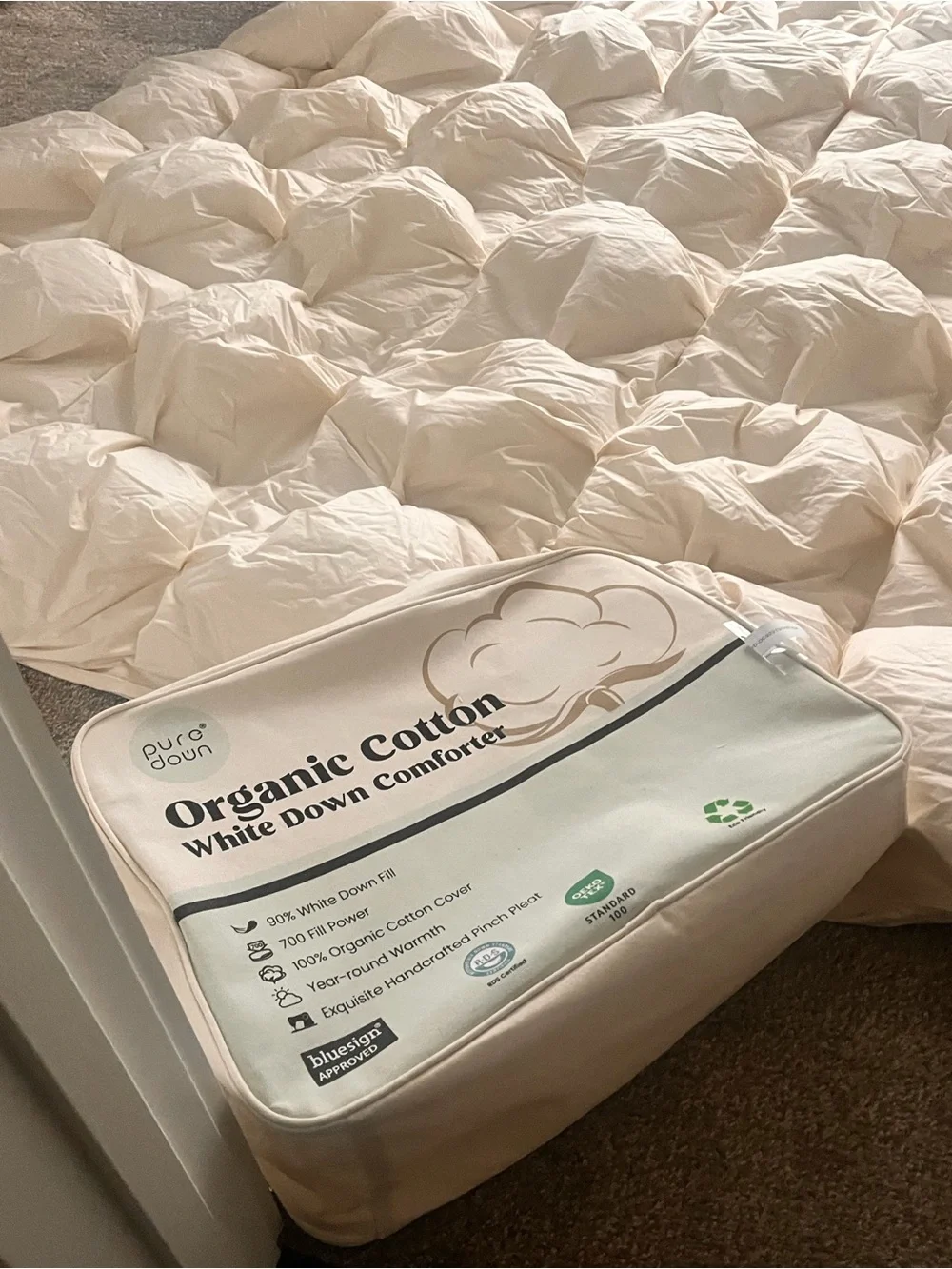 Organic Cotton White Down Comforter - Cream Soft Fill - So Luxe